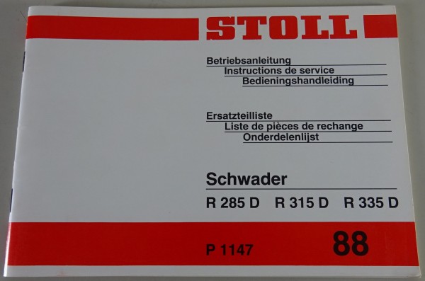 Teilekatalog / Betriebsanleitung Stoll Schwader R 285 / 315 / 335 D Stand 1988
