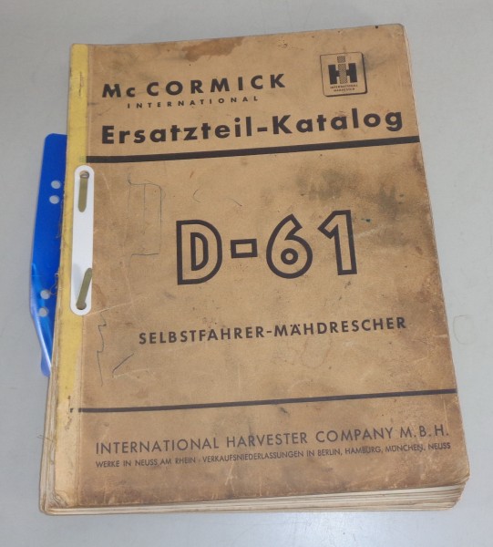 Teilekatalog McCormick Selbstfahrer Mähdrescher D 61 von 04/1958