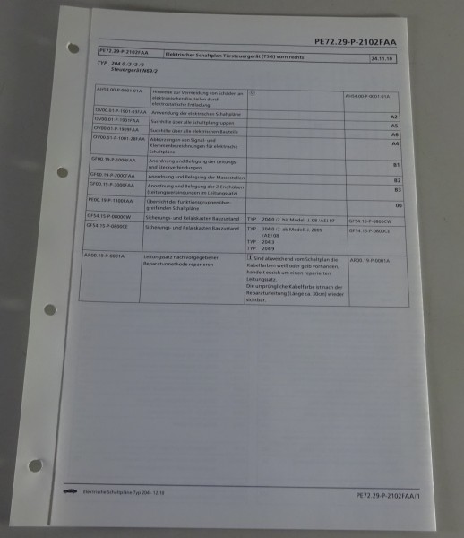 Schaltplan Mercedes-Benz W204 Türsteuergerät TSG vorn Rechts | Typ 204 | 12/2010