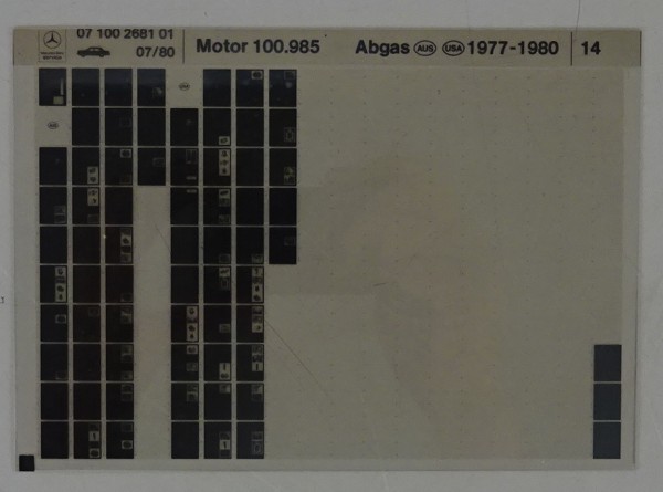 Microfich Teilekatalog Mercedes-Benz Motor M 100.985 Abgas AUS / USA 1977 - 1980