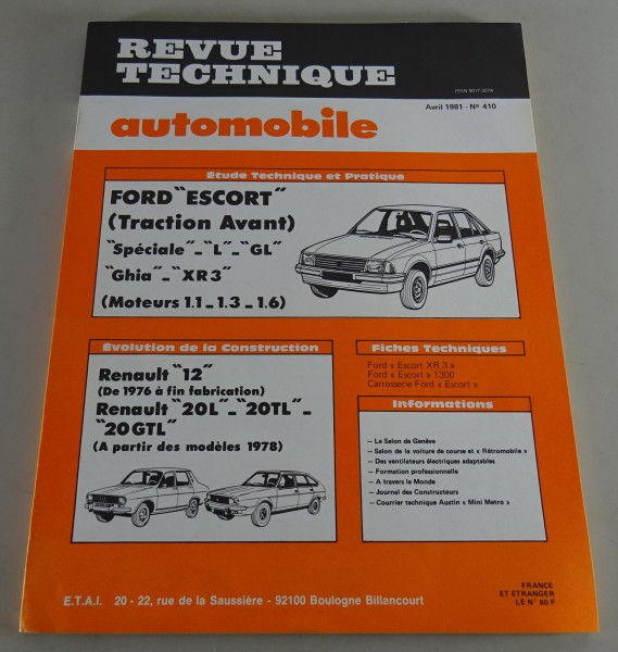 Reparaturanleitung Revue Technique Ford Escort / Renault R12 & R20 Stand 4/1981