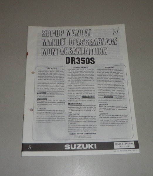 Montageanleitung / Set Up Manual Suzuki DR 350 Stand 07/1994