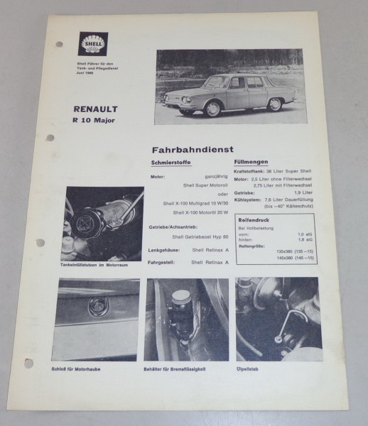 Shell Schmierplan für Renault R 10 Major Stand 06/1966