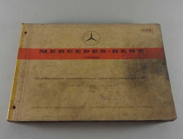 Teilekatalog Mercedes Benz Typ M 115 Motor Stand 06/1973 Ausgabe D