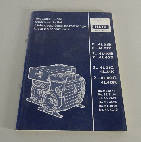Teilekatalog Hatz Dieselmotor 2..4L31S/Z/C, 4L31K, 2...4L40S/Z/C, 4L40K