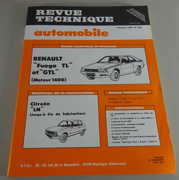 Reparaturanleitung Revue Technique Renault Fuego TL / Citroën LN Stand 12/1980