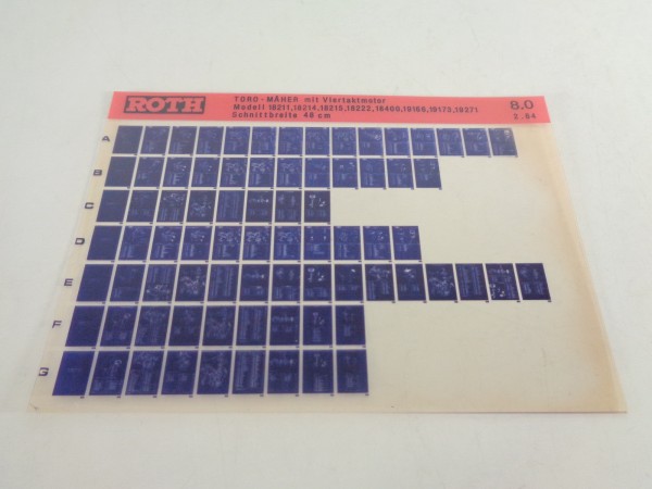 Microfich Teilekatalog Roth Toro Mäher Modelle 18211 - 19271 von 02/1984