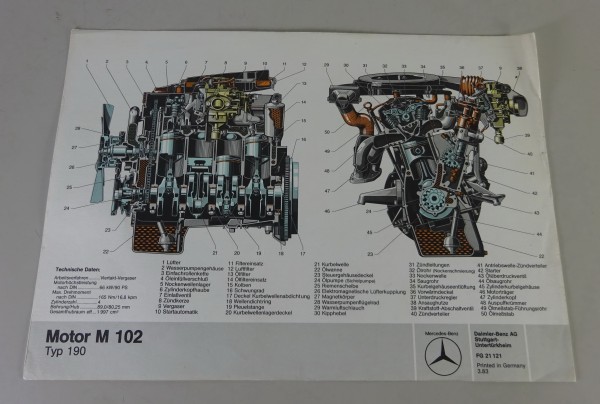 Schnittbild Mercedes-Benz Motor M102 in W201 190 Stand 03/1983