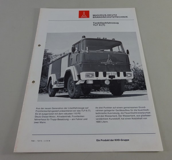 Prospekt Magirus-Deutz LKW Feuerwehr-Tanklöschfahrzeug TLF 8 (T) Stand 03/1972