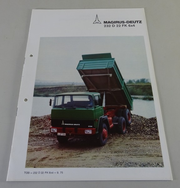 Prospekt Magirus-Deutz LKW 232 D 22 FK 6x4 Frontlenker Pritsche Stand 09/1975