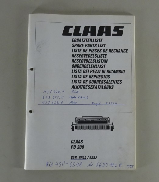 Teilekatalog / Ersatzteilliste Claas Pick-Up PU 300 Stand 01/1998