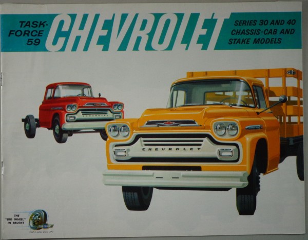 Brochure Chevrolet Task Force 59 Series 30/40 Chassis Cab Stake Models from 1958