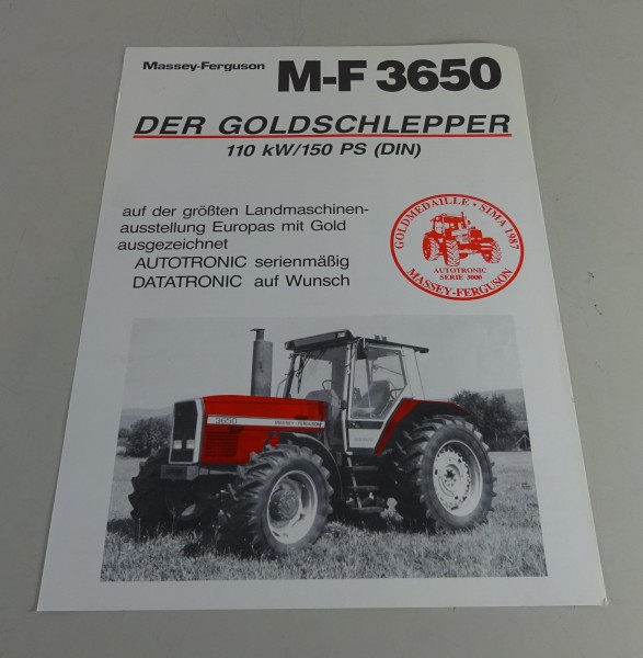 Prospekt / Datenblatt Massey Ferguson Goldschlepper MF 3650 Stand 09/1987