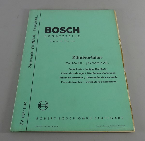 Teilekatalog Bosch Zündverteiler ZV/JAM 4 R.. / ZV/JAM 6 AR.. Stand 06/1963
