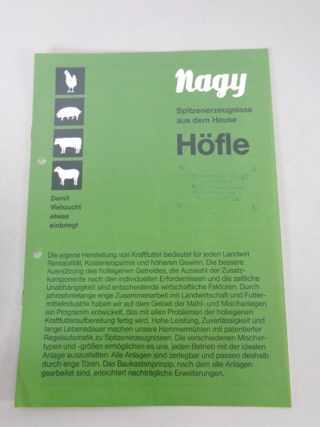 Prospekt / Broschüre Nagy Höfle Produktprogramm Mühlen, Mischer, Dosieranlagen