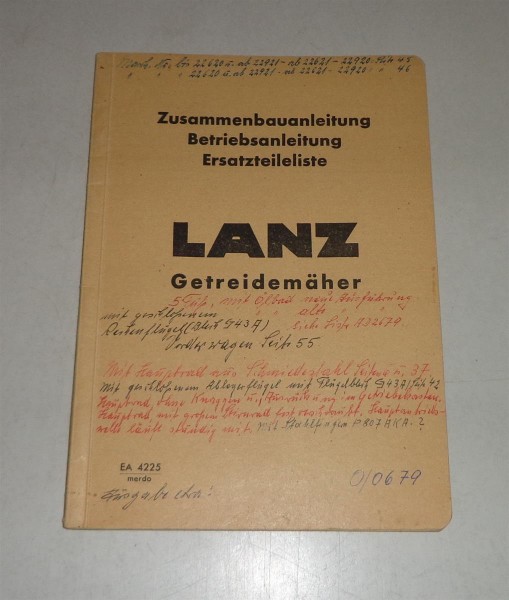 Betriebsanleitung / Teilekatalog Lanz Getreidemäher - 06/1979