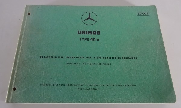 Teilekatalog / Ersatzteilliste Mercedes Benz Unimog 411 a Stand 04/1969