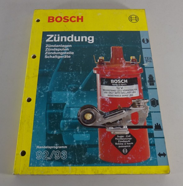 Handelskatalog Bosch Zündanlagen/Zündspulen/Zündungsteile/Schaltgeräte '1992/93