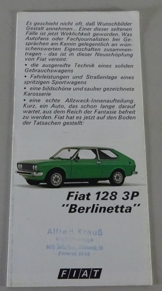 Prospekt / Prospektblatt | Fiat 128 3P Berlinetta |