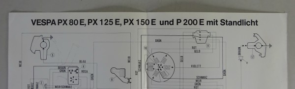 Schaltplan / Elektrik Vespa PX 80 E, PX 125 E, PX 150 E, P 200 E mit Standlicht