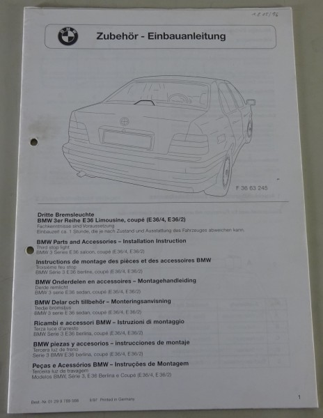 Einbauanleitung / Einbauanweisung BMW 3er E36 Dritte Bremsleuchte Stand 02/1997