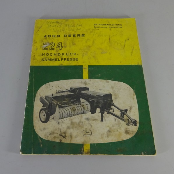 Betriebsanleitung / Handbuch John Deere Hochdruck Sammelpresse 224