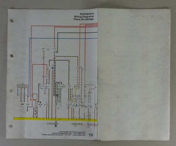 Elektrischer Schaltplan / Stromlaufplan VW Käfer 1303 Modelljahr 1974