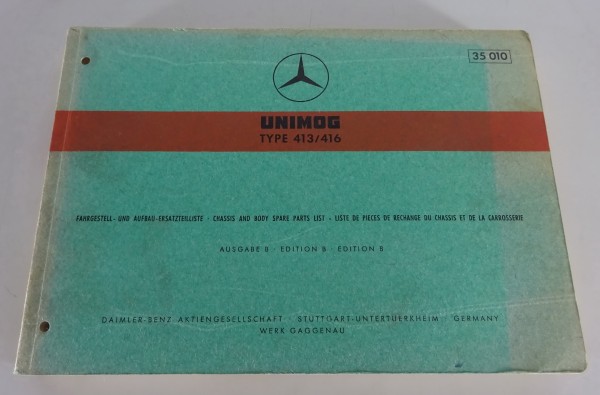 Teilekatalog Mercedes Benz Unimog 413 / 416 Stand 11/1969 (35010)