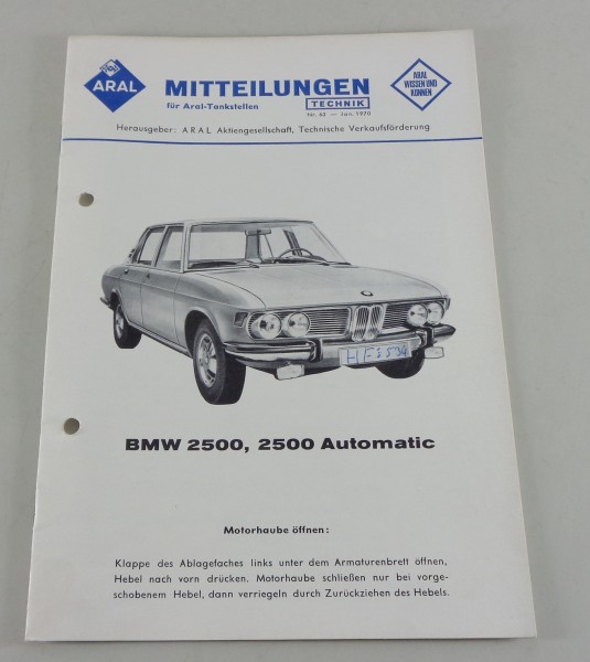 Service Mitteilung Aral BMW 2500 E3 von 01/1970