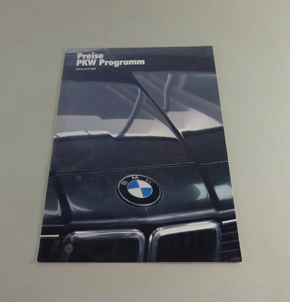 Preisliste BMW E30 3er, E28 5er, E24 6er, E23 7er Stand 09/1985
