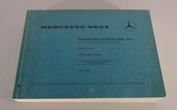 Ersatzteil-Preisliste Nr. 6 Mercedes-Benz PKW Stand 01/1968