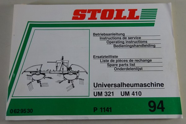 Teilekatalog / Betriebsanleitung Stoll Universalheumaschine UM 321/410 Stand 94