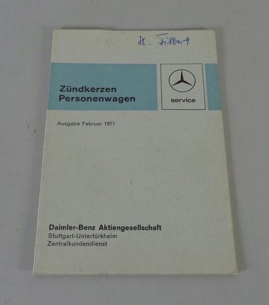 Tabellenbuch Faltblatt Zündkerzen Mercedes Benz Personenwagen PKW Februar 1971