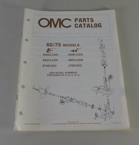 Teilekatalog Johnson Evinrude Außenborder / Outboards 60 / 75 Models von 5/1986