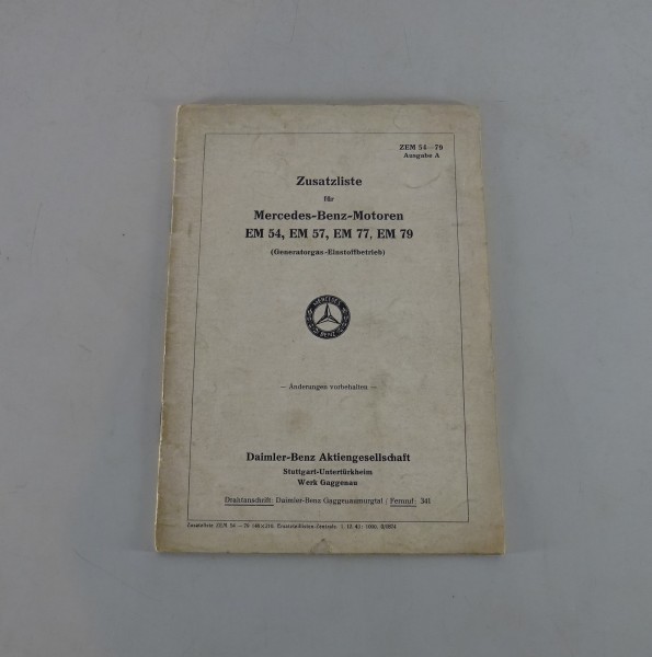 Teilekatalog für Mercedes Benz Motoren EM 54 / 57 / 77 / 79 von 12/1943