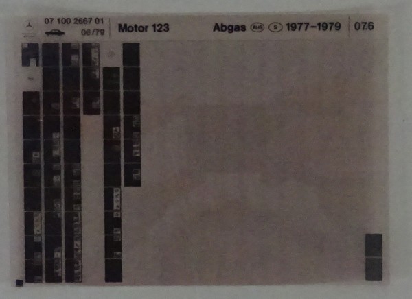 Microfich Teilekatalog Mercedes-Benz Benzin Motor M123 Abgas USA / S 1977 - 1979