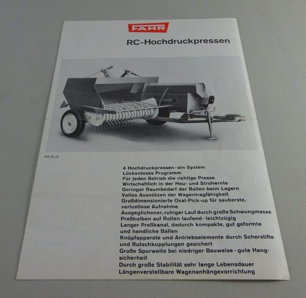 Prospekt / Broschüre Fahr RC-Hochdruckpresse Stand 11/1968