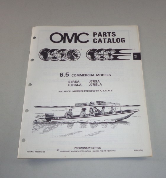 Teilekatalog OMC Bootsmotor Außenborder 6.5 Commercial Models von 03/1988