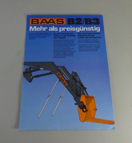 Prospektblatt / Broschüre Baas Frontlader B2 / B3