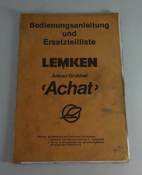 Betriebsanleitung+Teilekatalog Lemken Anbau-Grubber | Achat Stand ca. 1980/90