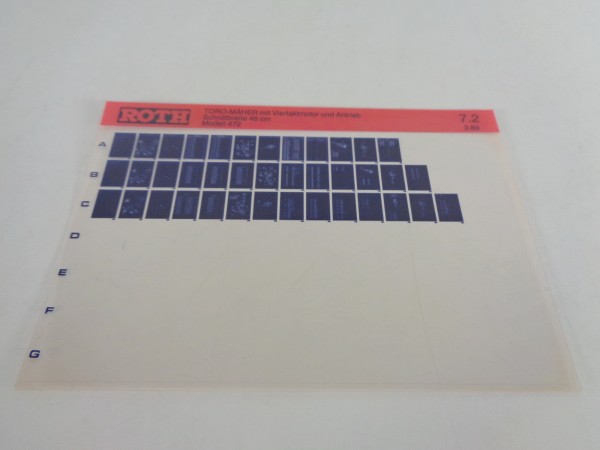 Microfich Teilekatalog Roth Toro Rasenmäher 472 mit Viertaktmotor von 03/1989