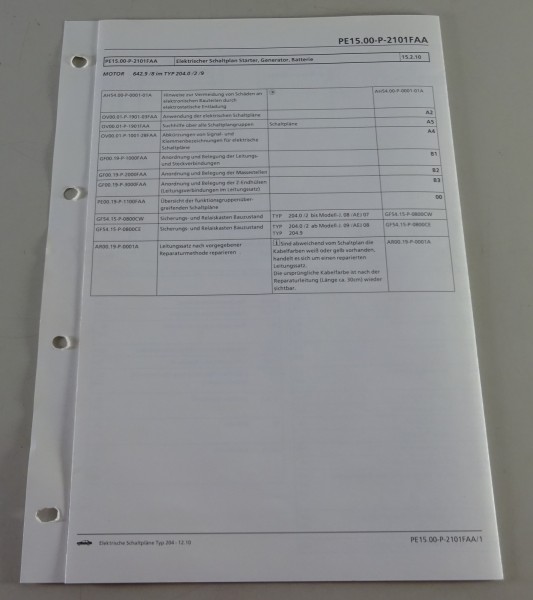 Schaltplan Mercedes-Benz W204 Starter, Generator, Batterie Motor 642 Stand 12/10