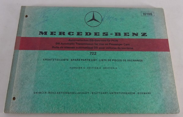 Teilekatalog Mercedes R107 350 SL / C107 350 SLC Automatisches DB Getriebe 1971