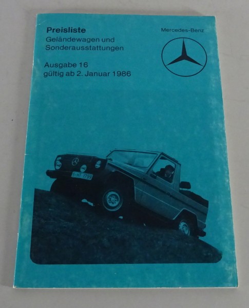 Preisliste Mercedes Benz G-Klasse W460 ab 02/01/1986
