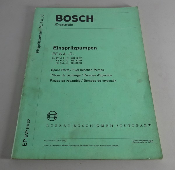 Teilekatalog / Parts list Bosch Einspritzpumpen PE 6 A.. C.. von 01/1961