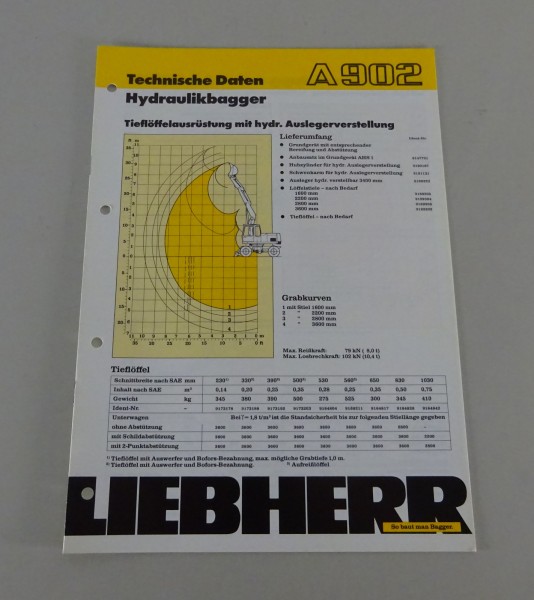 Prospekt / Broschüre Liebherr Hydraulikbagger A 902 Technische Daten von 03/1989