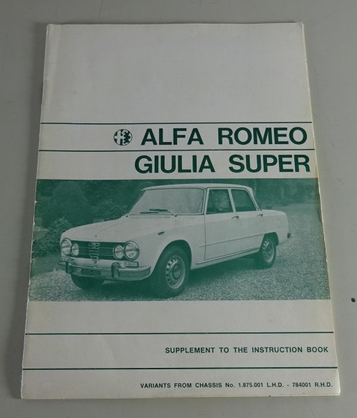 Owner´s Manual Supplement / Handbook Alfa Romeo Giulia Super from 02/1971