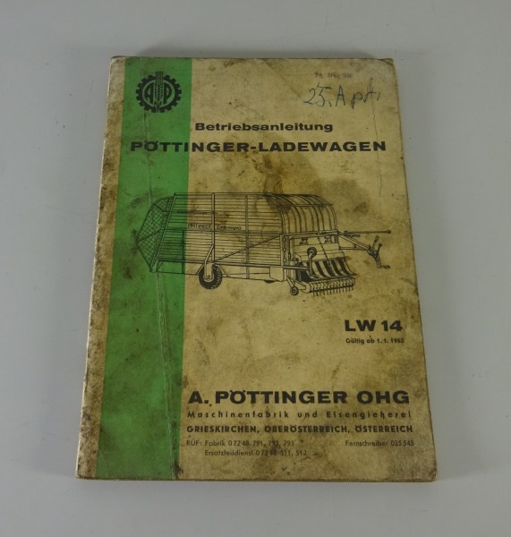 Betriebsanleitung + Ersatzteilliste Pöttinger Ladewagen LW 14 Stand 01/1965