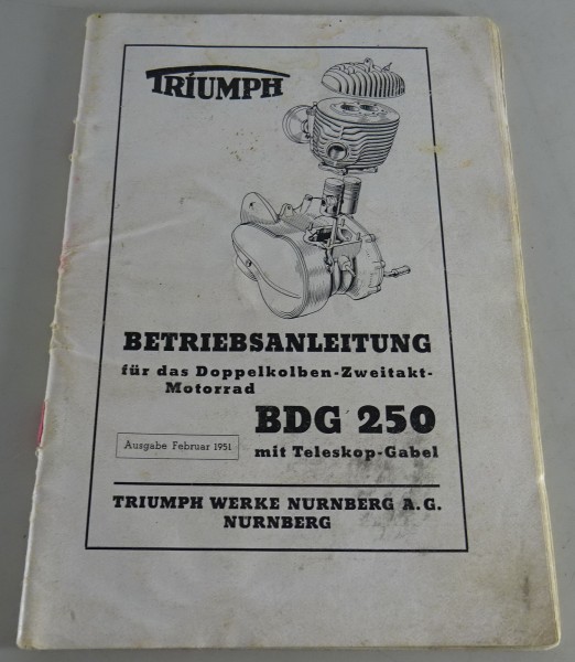 Betriebsanleitung Triumph BDG 250 Zweitakt-Motorrad mit Teleskop-Gabel von 1951