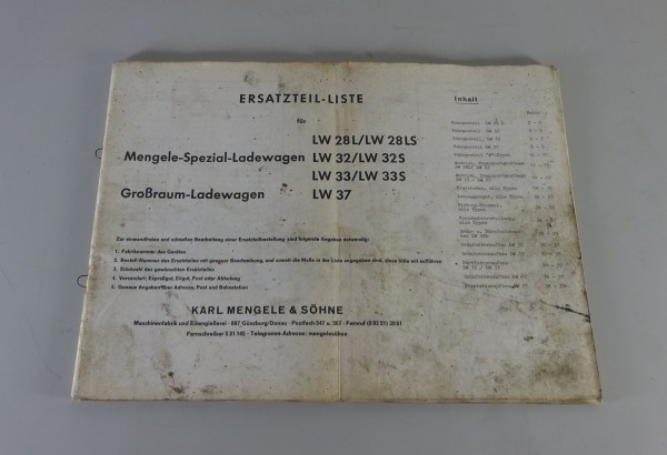 Teilekatalog / Ersatzteilliste Mengele Ladewagen LW 28 / 32 / 33 / 37